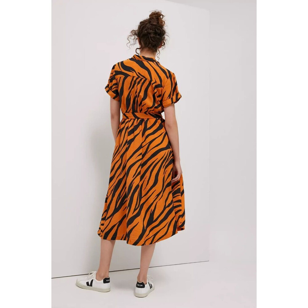Maeve by Anthropologie Tereza Midi Shirt Dress In Tiger Animal Print Orange XS P - Picture 3 of 14